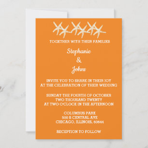 Starfish Sunset Orange White Colorful Wedding 2025 Invitation