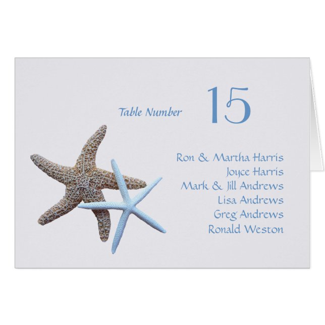 Starfish Table Seating All Names Folded Card (Front Horizontal)