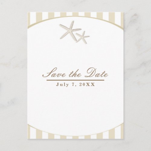 Starfish Tan Striped Modern Beach Save the Date Announcement Postcard