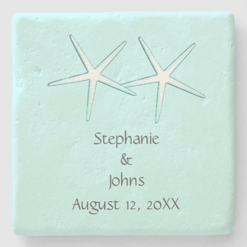 Starfish Teal Beach Nautical Weddings Couple Name Stone Coaster