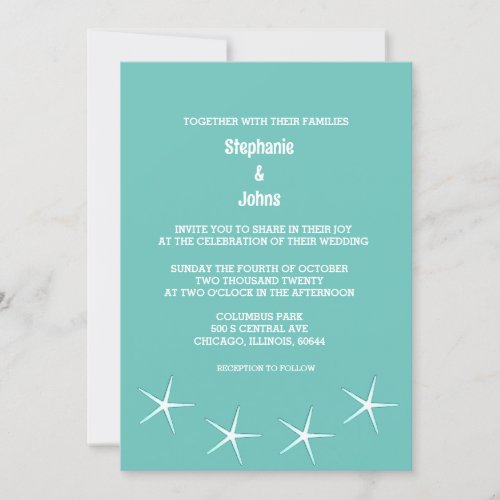 Starfish Teal Blue Beach Destination Wedding Cool Invitation