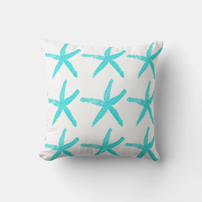 Starfish Teal Blue White Cute Patterns Christmas Throw Pillow (Front)