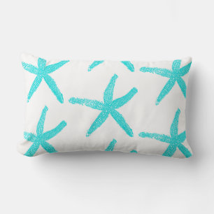 Starfish Teal Blue White Cute Patterns Cotton Lumbar Pillow