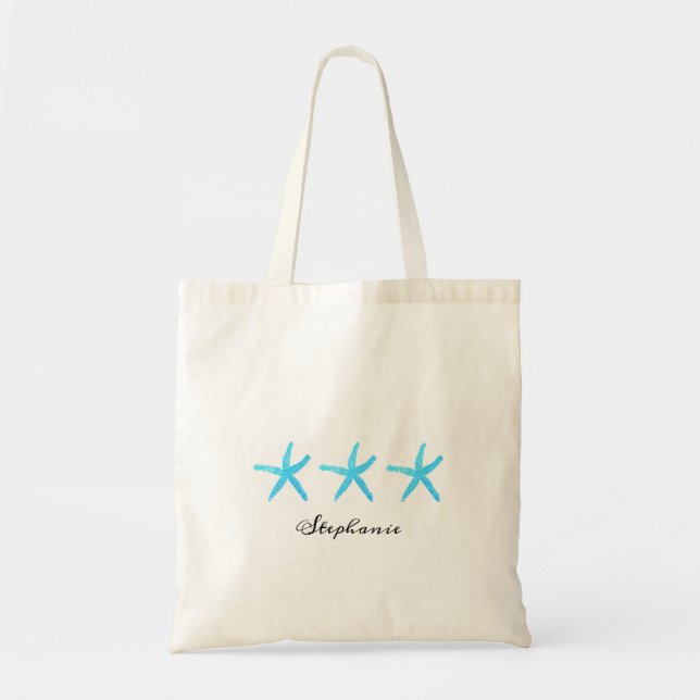 Starfish Teal Bridesmaid Monograms Name Wedding Tote Bag (Front)