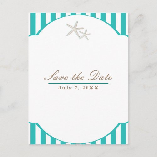 Starfish Teal Striped Beach Elegant Save the Date Announcement Postcard