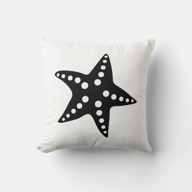 Starfish Throw Pillow, Beach Ocean Theme, Black Throw Pillow (Front)