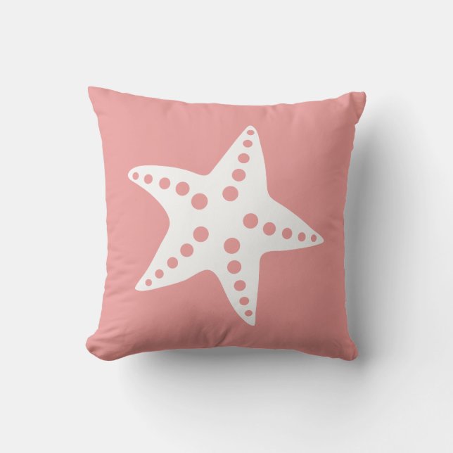 Starfish Throw Pillow, Beach Ocean Theme, Pink Throw Pillow (Front)