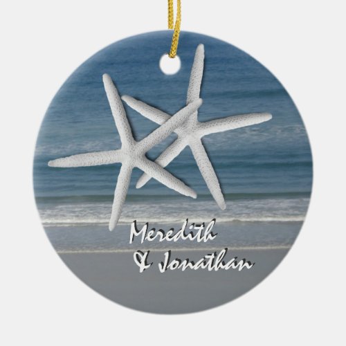 Starfish Together At Christmas Ornament, 2 Ceramic Ornament