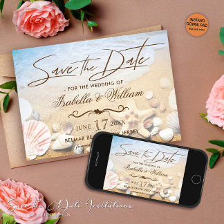 Starfish Tropical Beach Save the Date Invitation