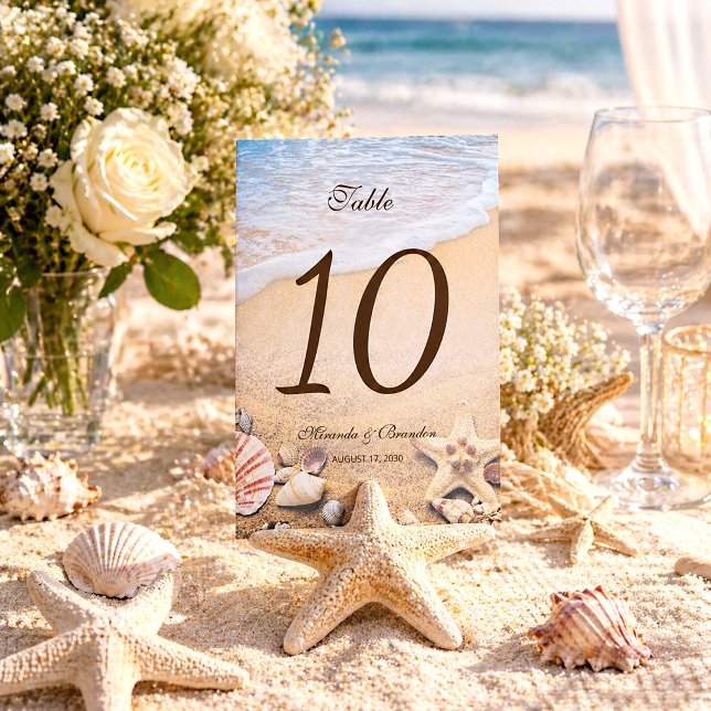 Starfish Tropical Beach Wedding Table Number (Creator Uploaded)