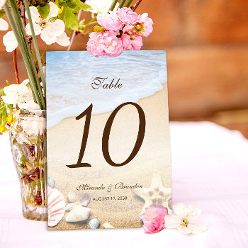 Starfish Tropical Beach Wedding Table Number by Art_Design_by_Mylini at Zazzle
