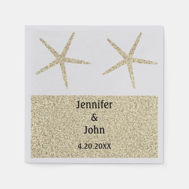 Starfish Tropical Gold Glitter Silver Wedding Cute Napkins (Front)