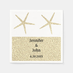 Starfish Tropical Gold Glitter White Wedding Cute Napkins