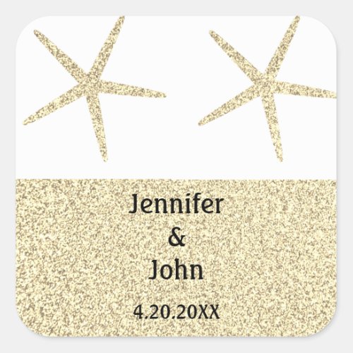 Starfish Tropical Gold Glitter White Wedding Cute Square Sticker