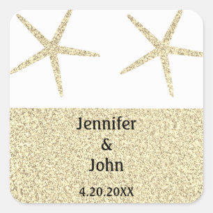 Starfish Tropical Gold Glitter White Wedding Cute Square Sticker