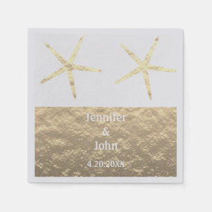Starfish Tropical Gold Silver White Custom Wedding Napkins
