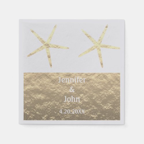 Starfish Tropical Gold Silver White Custom Wedding Napkins