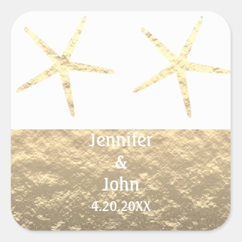 Starfish Tropical Gold Silver White Custom Wedding Square Sticker