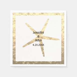 Starfish Tropical Gold White Couple Name Wedding Napkins