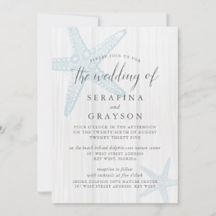 Starfish Tropical Rustic Beach Blue Wedding Invit Invitation