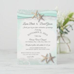 Starfish Tropical Vintage Beach Mint Wedding Invitation