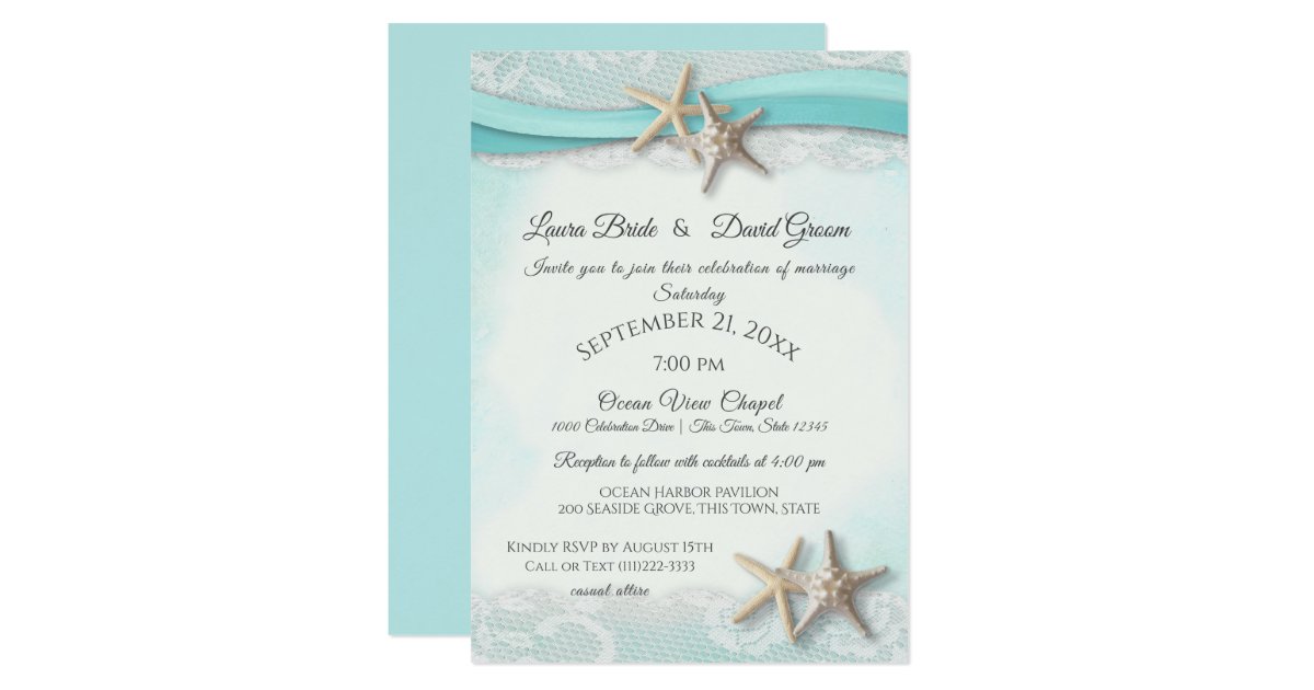 Starfish Tropical Vintage Beach Turquoise Wedding Invitation