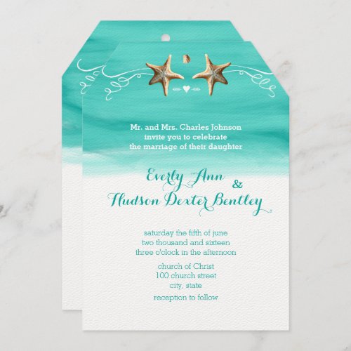 Starfish Turquoise Aqua Destination Beach Wedding Invitation