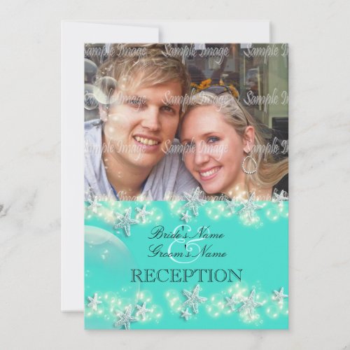 Starfish turquoise blue white wedding personalized invitation
