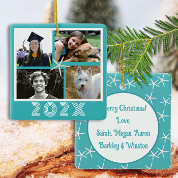 Starfish Turquoise Family Photo Collage Dated Ceramic Ornament by holiday_store at Zazzle