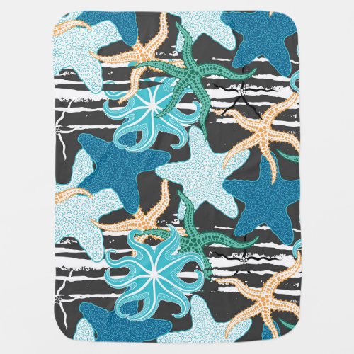 Starfish Vintage Dark Striped Background Baby Blanket