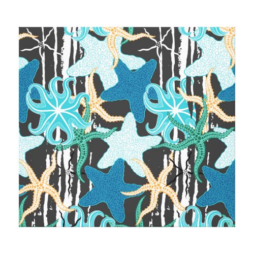 Starfish Vintage Dark Striped Background Canvas Print