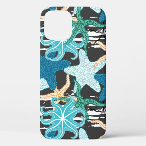 Starfish Vintage Dark Striped Background iPhone 12 Case