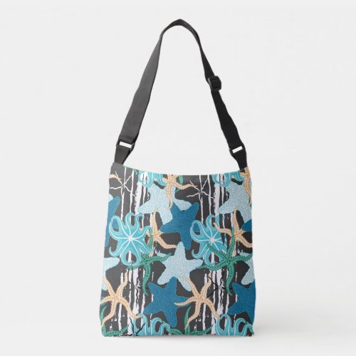 Starfish Vintage Dark Striped Background Crossbody Bag