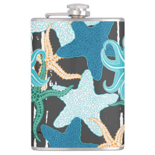 Starfish Vintage: Dark Striped Background. Flask