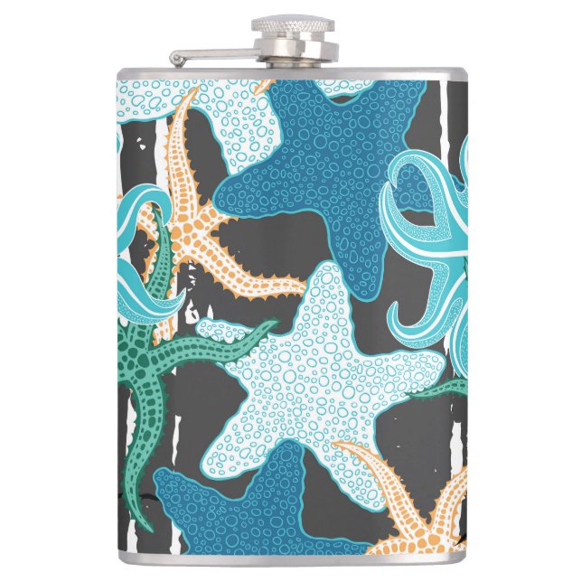 Starfish Vintage: Dark Striped Background. Flask (Front)