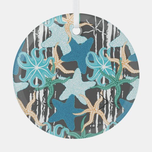Starfish Vintage Dark Striped Background Glass Ornament