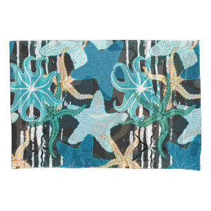 Starfish Vintage: Dark Striped Background. Pillow Case