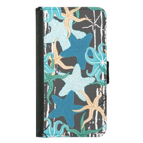 Starfish Vintage Dark Striped Background Samsung Galaxy S5 Wallet Case