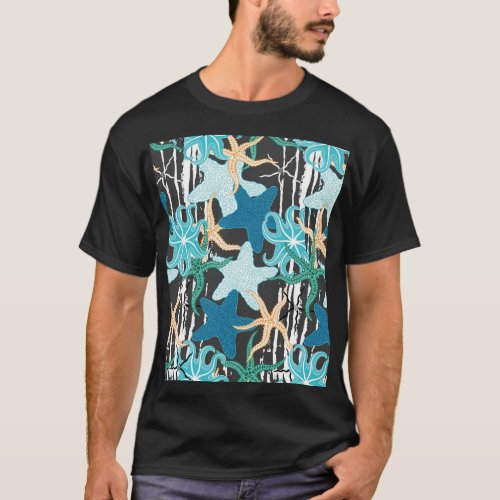Starfish Vintage Dark Striped Background T_Shirt