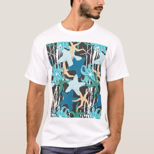 Starfish Vintage Dark Striped Background T_Shirt