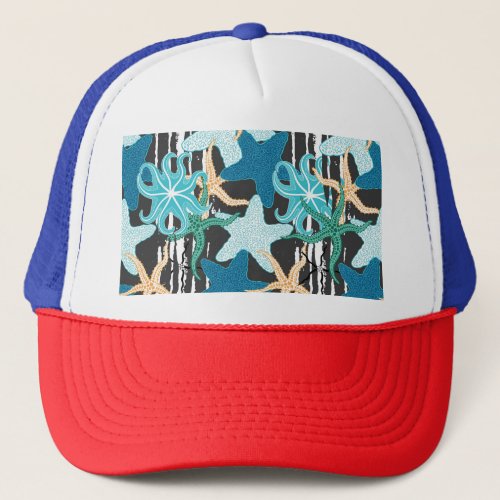 Starfish Vintage Dark Striped Background Trucker Hat
