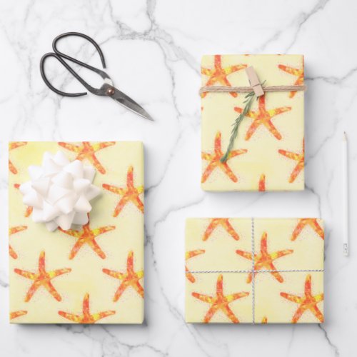 Starfish Watercolor Art Pattern Wrapping Paper Sheets