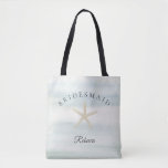Starfish Watercolor Beach Bridesmaid Tote Bag<br><div class="desc">Starfish in ivory on watercolor beach seascape inspired background. Personalize text,  font style,  color and size. Customize for anyone in the bridal party,  Maid of Honor,  Mother of the Bride,  etc.</div>