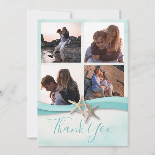 Starfish Watercolor Beach Wedding Photo Thank You Save The Date