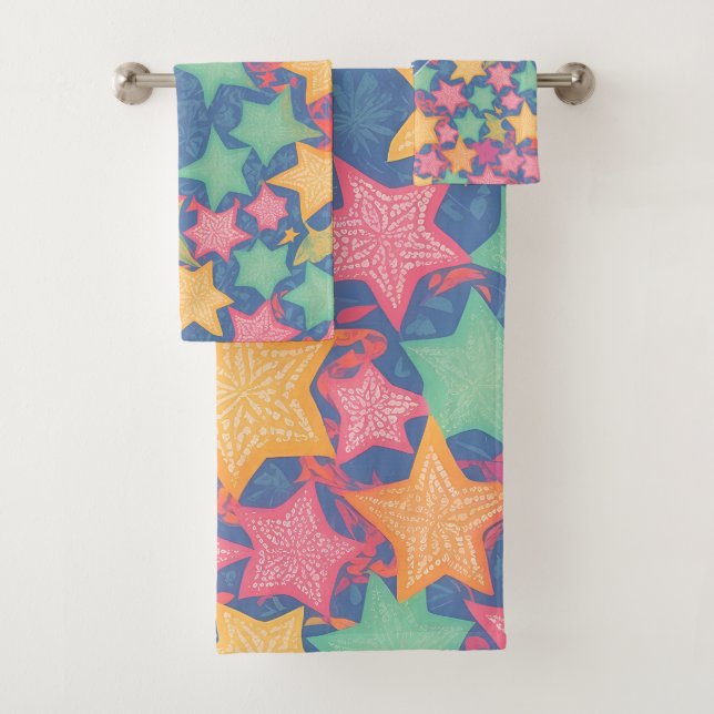 Starfish Watercolor Colorful Personalized Pattern Bath Towel Set (Insitu)