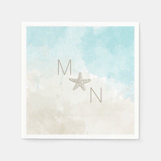 Starfish watercolor monogram napkins (Front)