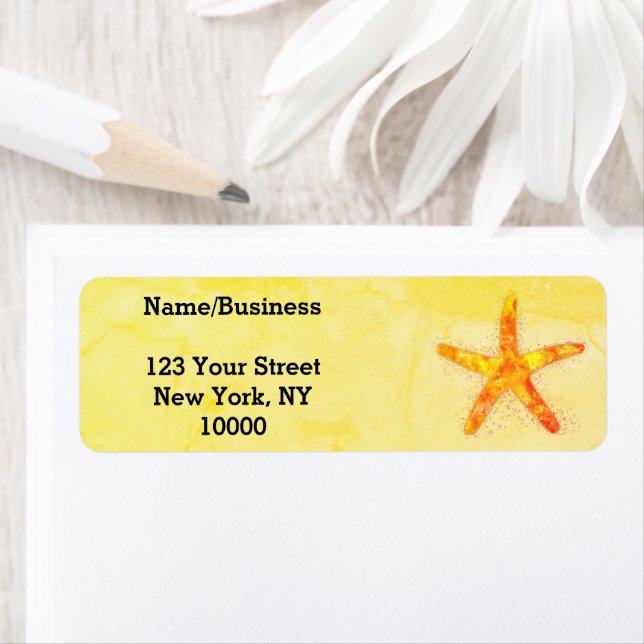 Starfish Watercolor Painting On Old Paper Label (Insitu)