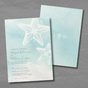 Starfish Watercolor Summer Beach Wedding Invitation