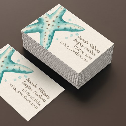 Starfish Watercolor Trendy Paint Speckle Coastal Business Card