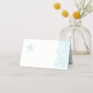 Starfish wave swirls aqua beach guest place cards